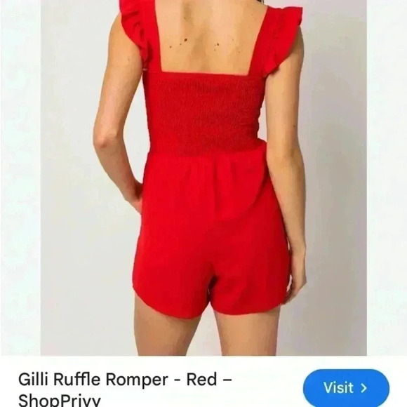 Red Ruffle Shorts Romper, New by Gilli, large - Picture 4 of 8